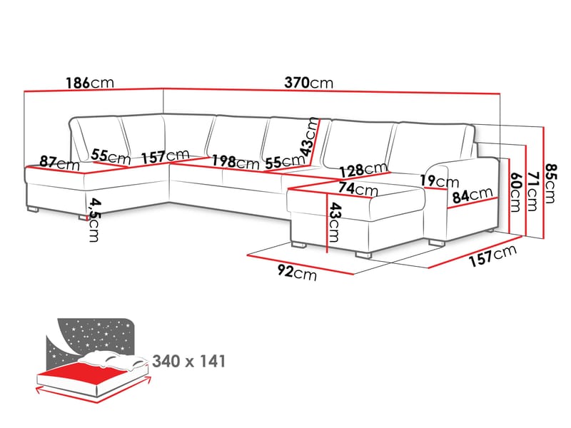 Taberk Large 6-personers U-sofa med Chaiselong Venstre - Møbler - Sofaer - Sovesofaer