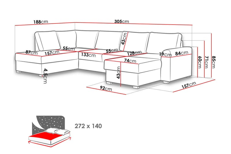 Taberk Sovesofa m. To Chaiselonger - Sovesofaer - Sovesofa chaiselong