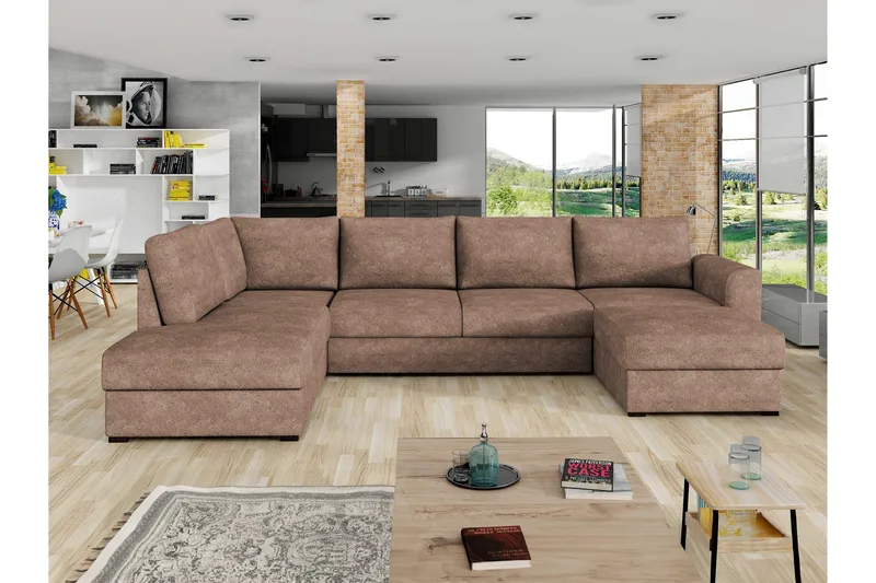 Taberk Sovesofa med Chaiselong og Dobbelt Chaiselong 4-personers i Bouclé - Rosa - Møbler - Sofaer - Sovesofaer