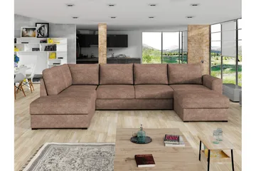 Taberk Sovesofa med Chaiselong og Dobbelt Chaiselong 4-personers i Bouclé - Rosa - Møbler - Sofaer - Sovesofaer