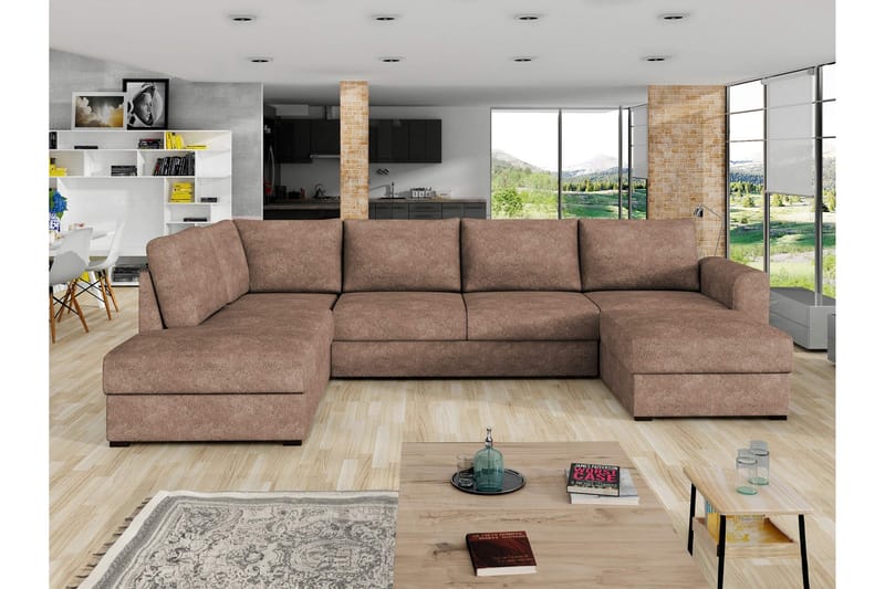 Taberk Sovesofa med Chaiselong og Dobbelt Chaiselong 4-personers i Bouclé - Rosa - Møbler - Sofaer - Sovesofaer