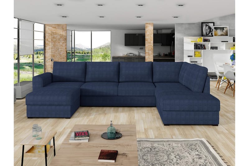 Taberk Sovesofa med Chaiselong og Dobbelt Chaiselong 4-personers i Chenille - Blå - Møbler - Sofaer - Sovesofaer