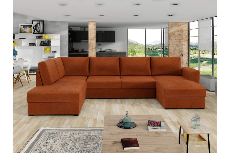 Taberk Sovesofa med Chaiselong og Dobbelt Chaiselong 4-personers i Chenille - Orange - Møbler - Sofaer - Sovesofaer