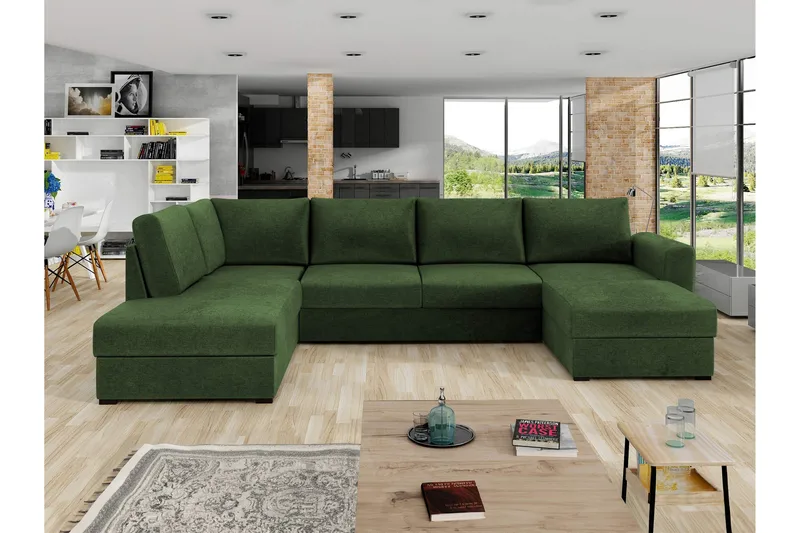 Taberk Sovesofa med Chaiselong og Dobbelt Chaiselong 4-personers i Chenille - Grøn - Møbler - Sofaer - Sovesofaer