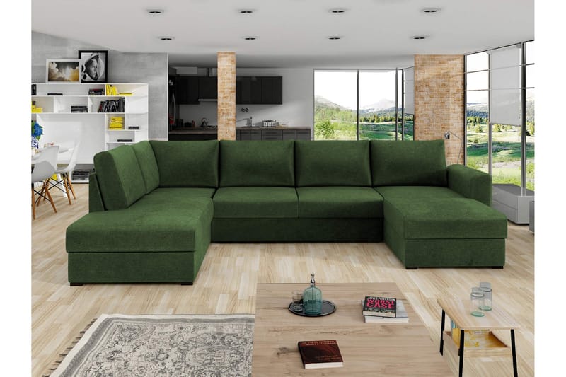 Taberk Sovesofa med Chaiselong og Dobbelt Chaiselong 4-personers i Chenille - Grøn - Møbler - Sofaer - Sovesofaer