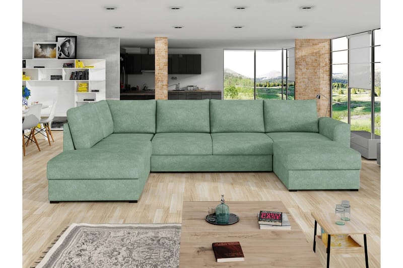 Taberk Sovesofa med Chaiselong og Dobbelt Chaiselong 4-personers i Bouclé - Grøn - Møbler - Sofaer - Sovesofaer