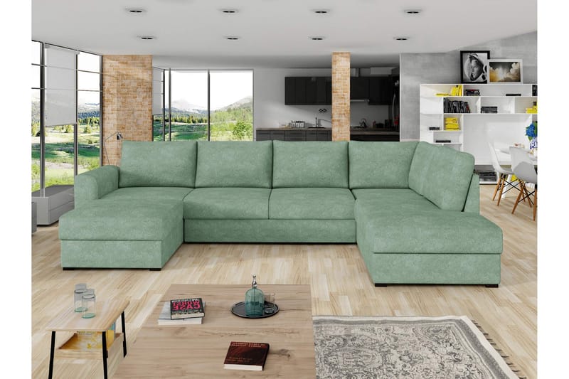 Taberk Sovesofa med Chaiselong og Dobbelt Chaiselong 4-personers i Bouclé - Grøn - Møbler - Sofaer - Sovesofaer