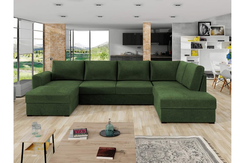 Taberk Sovesofa med Chaiselong og Dobbelt Chaiselong 4-personers i Chenille - Grøn - Møbler - Sofaer - Sovesofaer