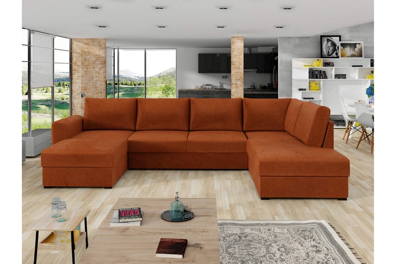 Taberk Sovesofa med Chaiselong og Dobbelt Chaiselong 4-personers i Chenille - Orange - Møbler - Sofaer - Sovesofaer