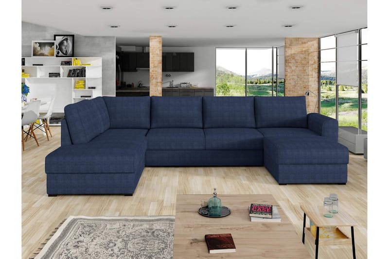 Taberk Sovesofa med Chaiselong og Dobbelt Chaiselong 4-personers i Chenille - Blå - Møbler - Sofaer - Sovesofaer