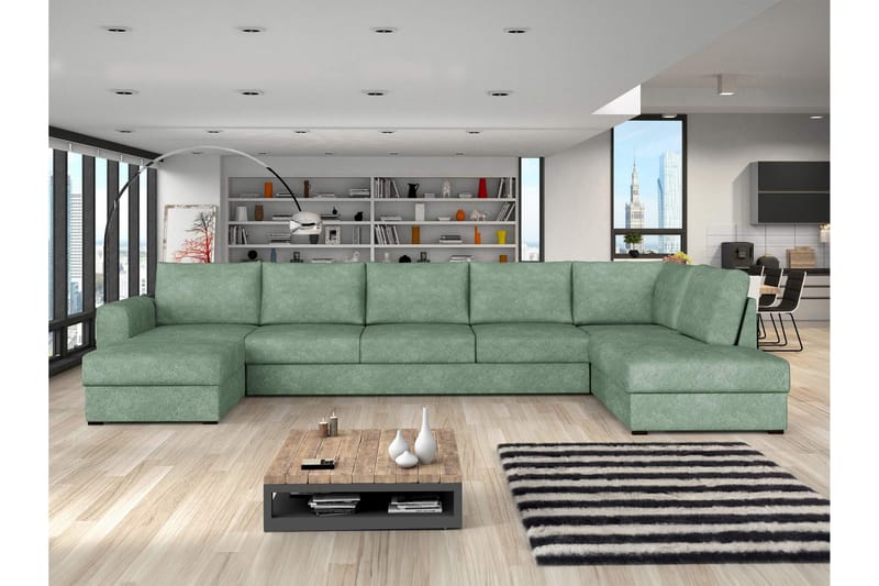 Taberk Sovesofa med Chaiselong og Dobbelt Chaiselong 5-personers i Bouclé - Grøn - Møbler - Sofaer - Sovesofaer