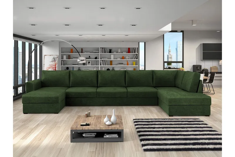 Taberk Sovesofa med Chaiselong og Dobbelt Chaiselong 5-personers i Chenille - Grøn - Møbler - Sofaer - Sovesofaer