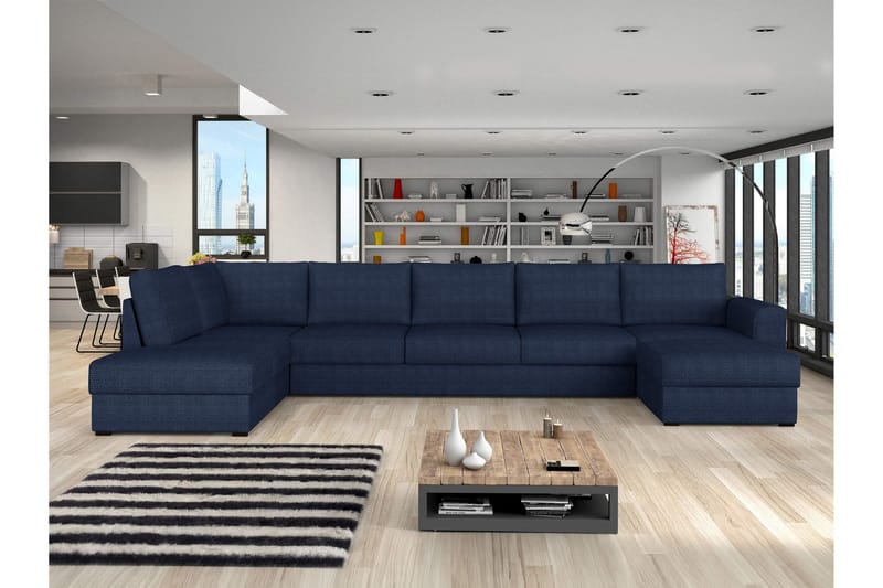 Taberk Sovesofa med Chaiselong og Dobbelt Chaiselong 5-personers i Chenille - Blå - Møbler - Sofaer - Sovesofaer