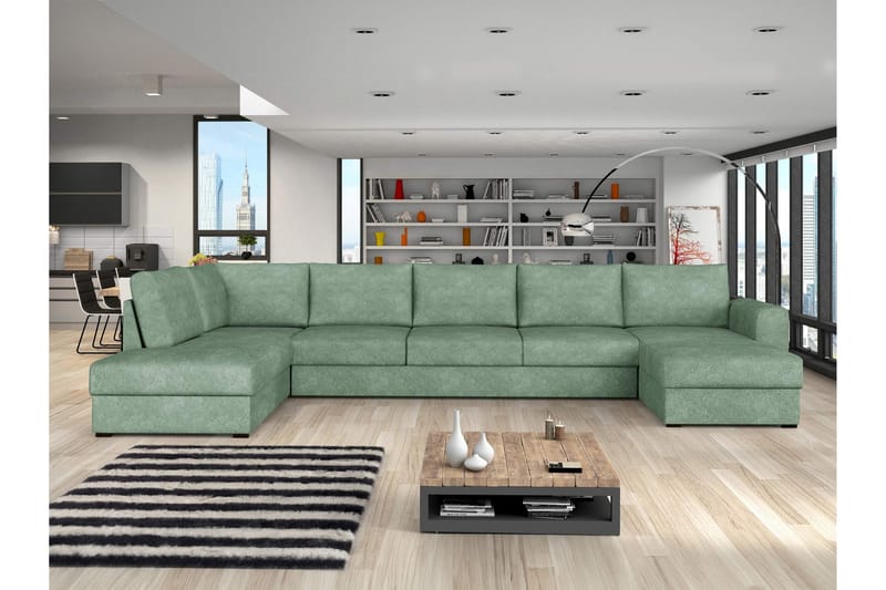Taberk Sovesofa med Chaiselong og Dobbelt Chaiselong 5-personers i Bouclé - Grøn - Møbler - Sofaer - Sovesofaer