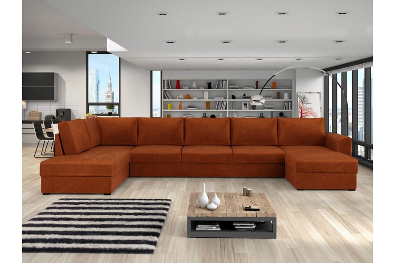 Taberk Sovesofa med Chaiselong og Dobbelt Chaiselong 5-personers i Chenille - Orange - Møbler - Sofaer - Sovesofaer