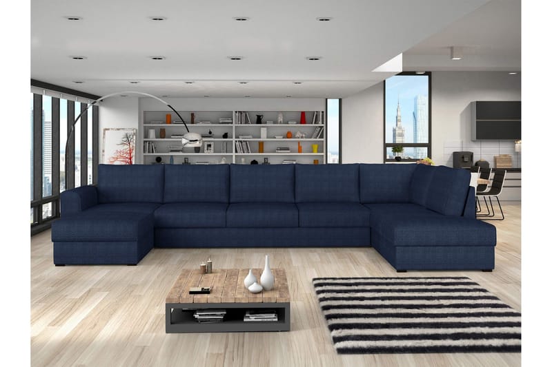 Taberk Sovesofa med Chaiselong og Dobbelt Chaiselong 5-personers i Chenille - Blå - Møbler - Sofaer - Sovesofaer