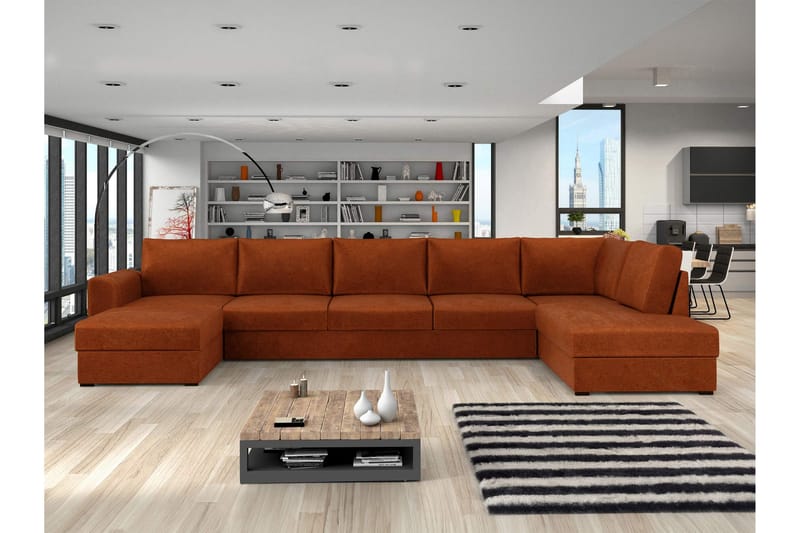 Taberk Sovesofa med Chaiselong og Dobbelt Chaiselong 5-personers i Chenille - Orange - Møbler - Sofaer - Sovesofaer