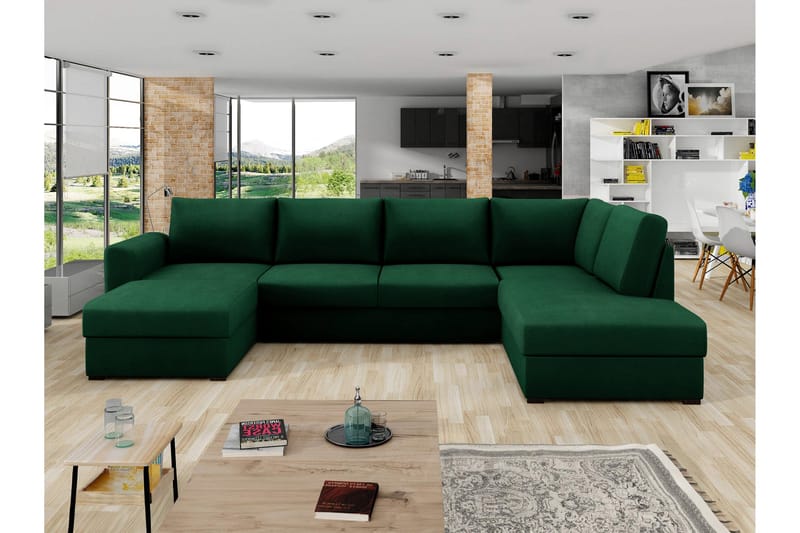 Taberk Sovesofa med Divan och Schäslong 4-sits - Grøn - Møbler - Sofaer - Sovesofaer