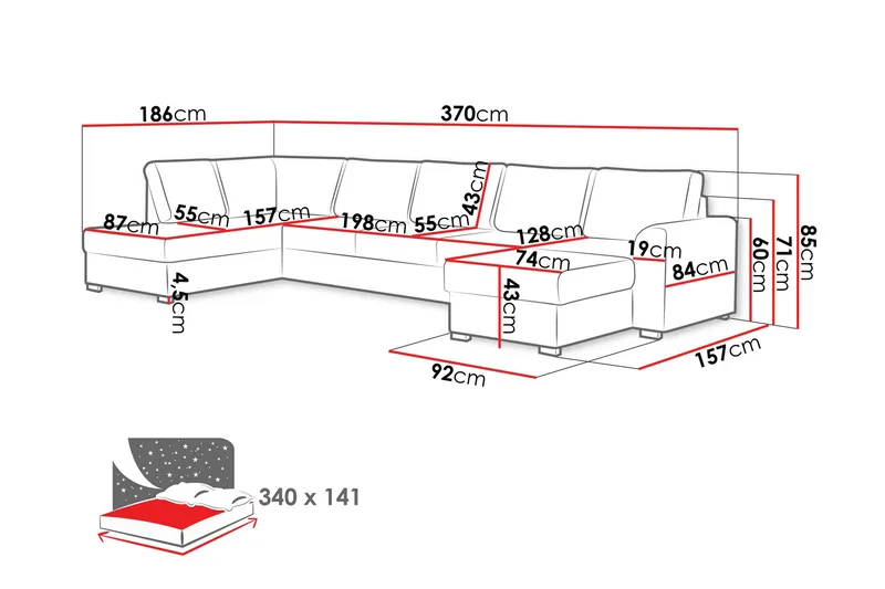 Taberk Sovesofa med Divan och Schäslong 5-sits - Marineblå - Møbler - Sofaer - Sovesofaer