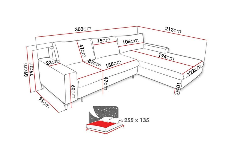 Talby 3-personers Hjørnesofa - Beige - Sovesofaer - Hjørnesovesofa