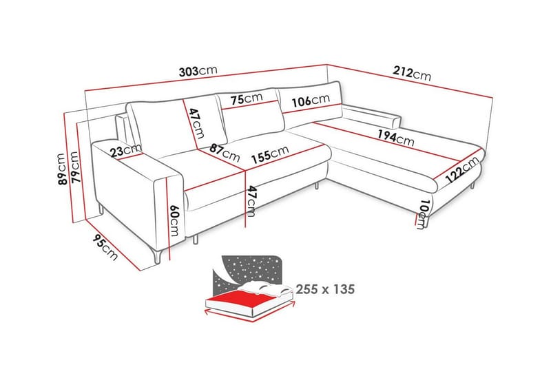 Talby 3-personers Hjørnesofa - Gul - Møbler - Sofaer - Sovesofaer