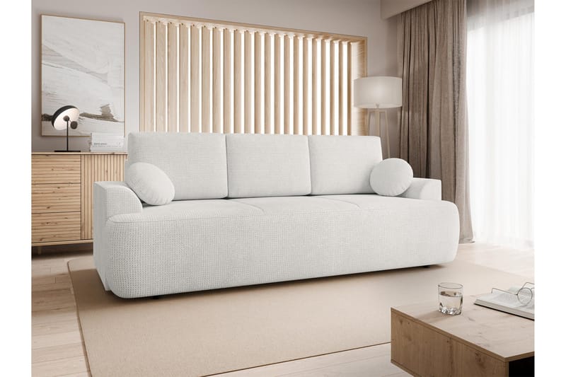 Terros 3-personers Rektangulær Sovesofa 147x205 cm med Opbevaring i Stof - Hvid - Møbler - Sofaer - Sovesofaer