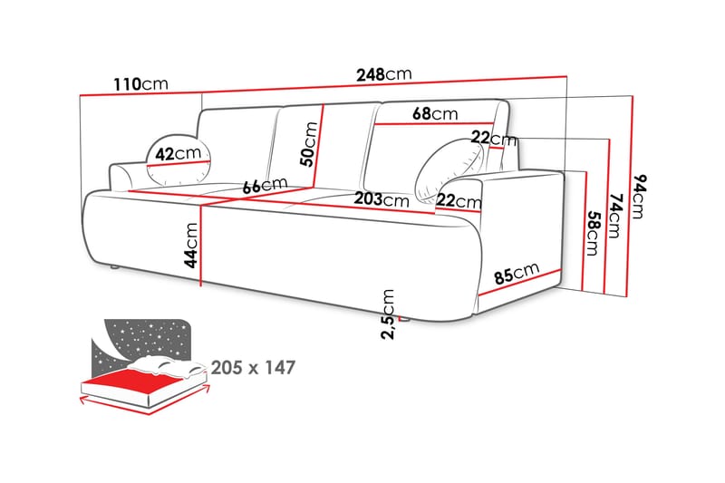Terros Sovesofa 3-personers - Grå - Møbler - Sofaer - Sovesofaer