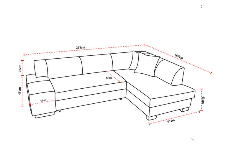 Tietaz sovesofa med divan - Grå / Sort - Sovesofaer - Sovesofa chaiselong