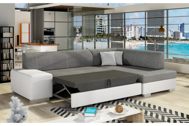 Tietaz sovesofa med divan, Grå / Sort