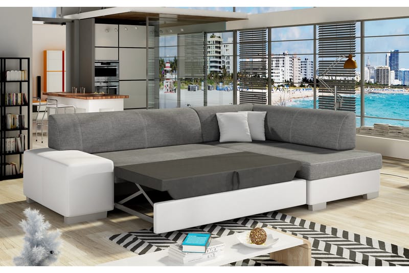 Tietaz sovesofa med divan - Grå / Sort - Møbler - Sofaer - Sovesofaer