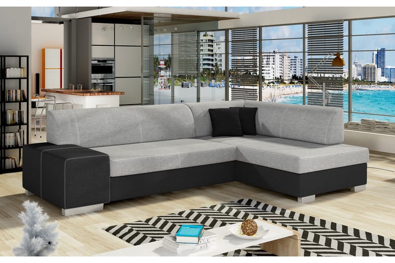 Tietaz sovesofa med divan, Grå / Sort