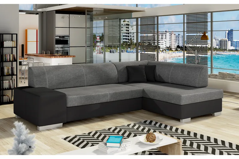 Tietaz sovesofa med divan, Grå / Sort