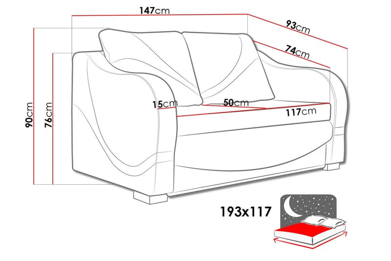 Tina 2-personers Sovesofa 117x193 cm med Opbevaring i Stof - Brun - Møbler - Sofaer - Sovesofaer