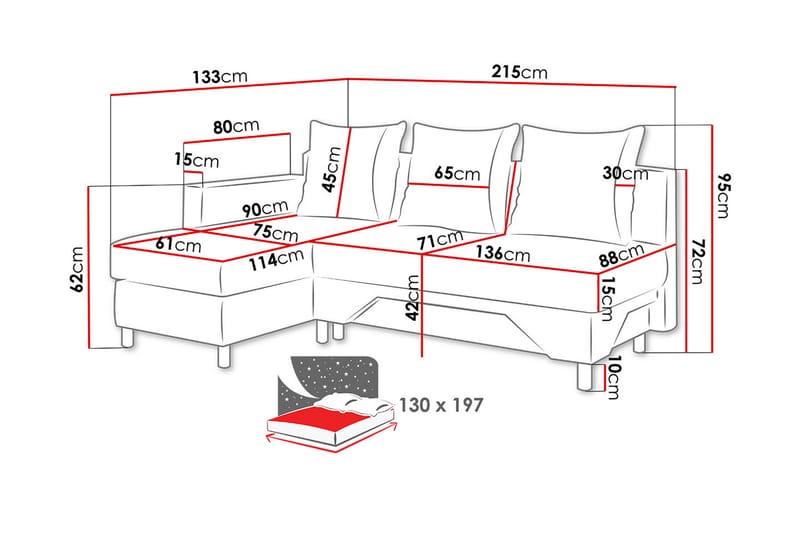 Tom sovesofa med diva 215x133x72 cm - Sovesofaer - Sovesofa chaiselong - Velour sofaer