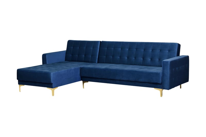Toomey hjørnesovesofa Højre med fodskammel velour - Blå - Møbler - Sofaer - Sovesofaer