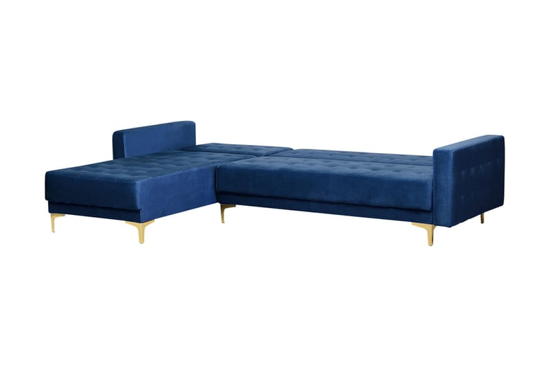 Toomey hjørnesovesofa Højre med fodskammel velour - Blå - Møbler - Sofaer - Sovesofaer