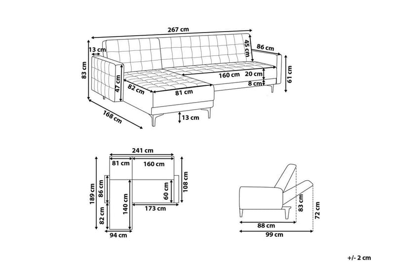 Toomey hjørnesovesofa højre velour - Blå - Sovesofaer - Sovesofa chaiselong