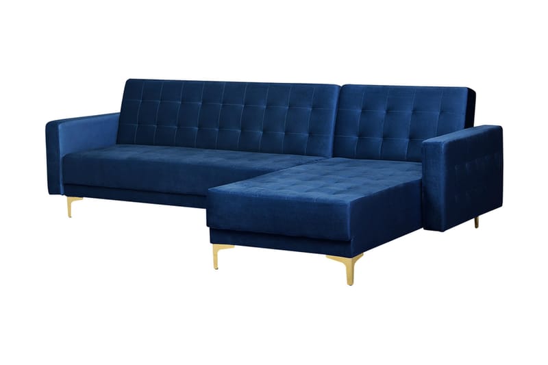 Toomey hjørnesovesofa med fodskammel velour - Blå - Møbler - Sofaer - Sovesofaer
