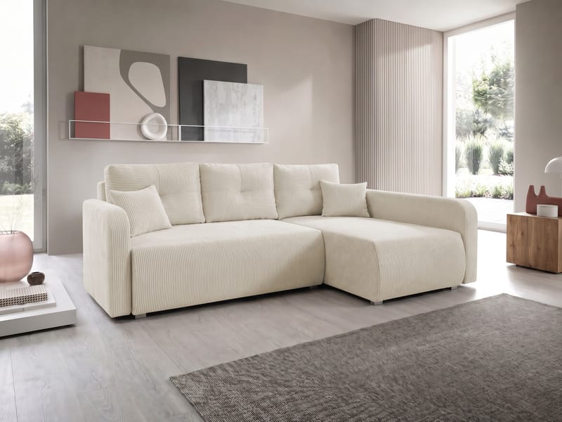 Toren sovesofa med opbevaring og divan højre - Beige - Møbler - Sofaer - Sovesofaer