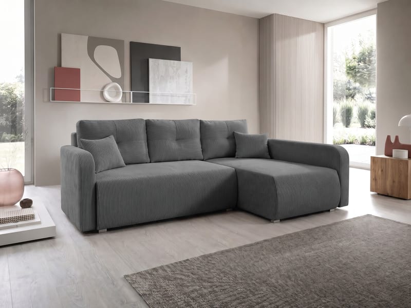 Toren sovesofa med opbevaring og divan højre - Grå - Møbler - Sofaer - Sovesofaer