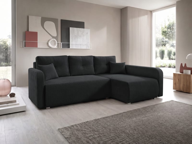 Toren sovesofa med opbevaring og divan højre - Sort - Møbler - Sofaer - Sovesofaer