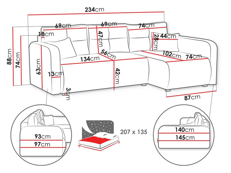 Toren sovesofa med opbevaring og divan venstre - Beige - Møbler - Sofaer - Sovesofaer