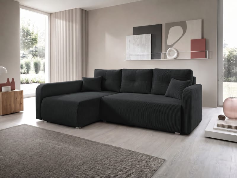 Toren sovesofa med opbevaring og divan venstre - Sort - Møbler - Sofaer - Sovesofaer