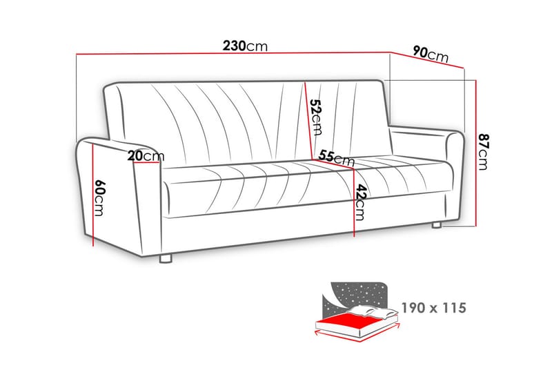 Torskudden Sofa - Grå - Sovesofaer - 4 personers sovesofa - Velour sofaer