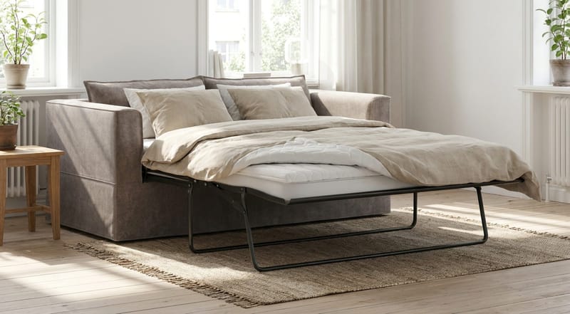 Travstad 3-personers sovesofa med HVILA topmadras 140x200 cm latex med vaskbart betræk - Grå/Hvid - Møbler - Sofaer - Sovesofaer - 3 personers sovesofa