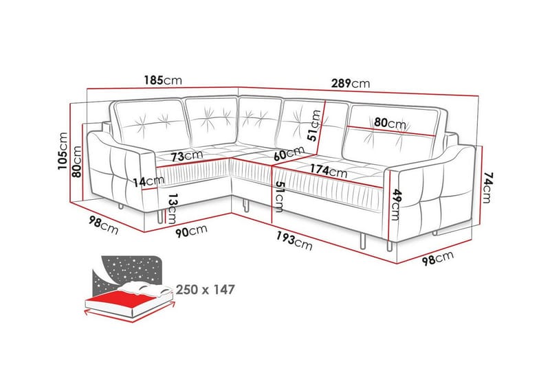 Tregaron 4-personers Hjørnesofa - Mørkegrå - Møbler - Sofaer - Sovesofaer