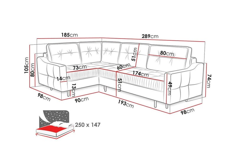 Tregaron 4-personers Hjørnesofa - Mørkegrå - Møbler - Sofaer - Sovesofaer