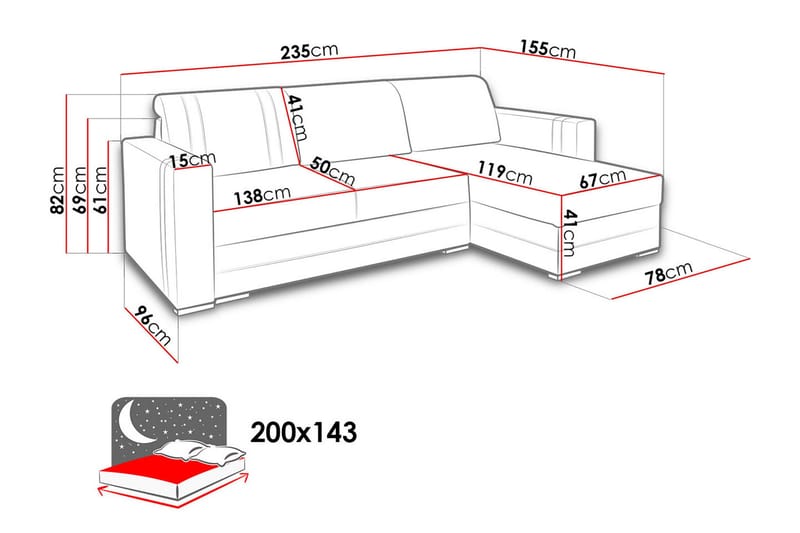 Trendy Sovesofa med diva 235x155x82 cm - Møbler - Sofaer - Sovesofaer