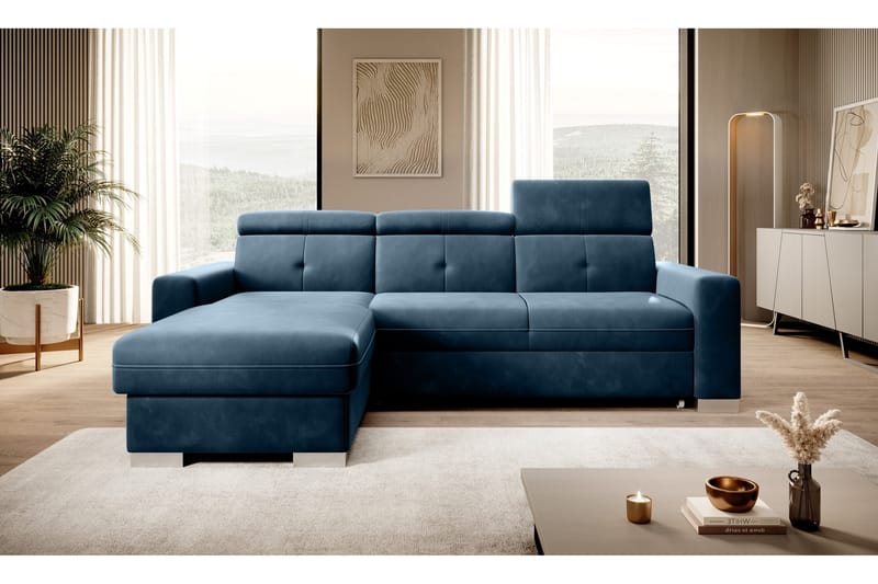 Trent Sovesofa med Chaiselong og Opbevaring 3-personers, Mørkeblå