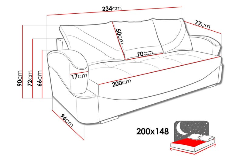 Turbo sovesofa 200x96x90 cm - Sovesofaer - 3 personers sovesofa